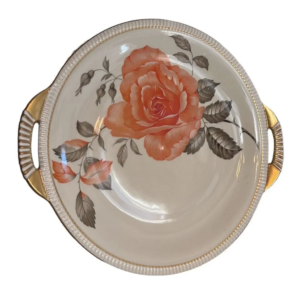 Vintage Floral Handled Serving Plate Gold Trim 10.75”